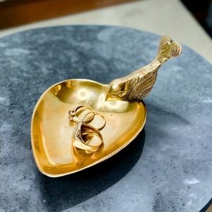 Brass, Vintage bird heart ring dish